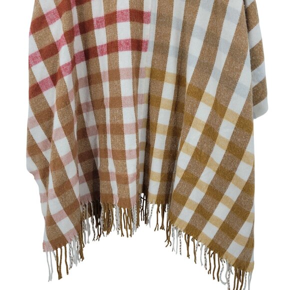 Sonoma Picnic Plaid Boho Blanket Shawl Wrap Poncho Tassel Fringe Warm Tones - Picture 4 of 9